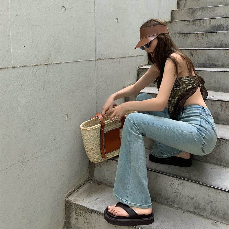 Retro Bootcut Jeans Women's Thin Section High Waist Slim Fit - Mubimart