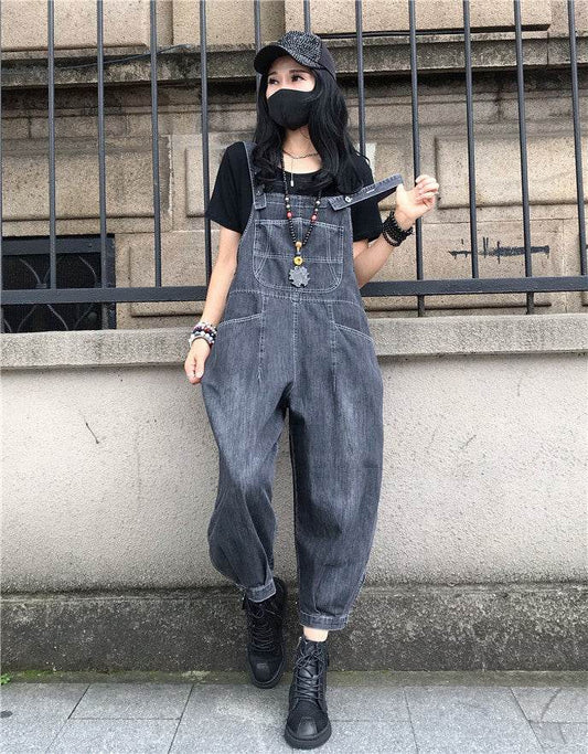 Plus Size Straight Loose Cropped Jumpsuit - Mubimart