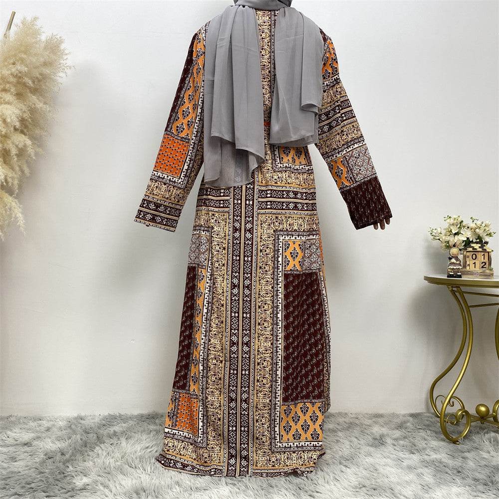 Loose Plus Size Paris Beads Retro Long Sleeve Robe - Mubimart