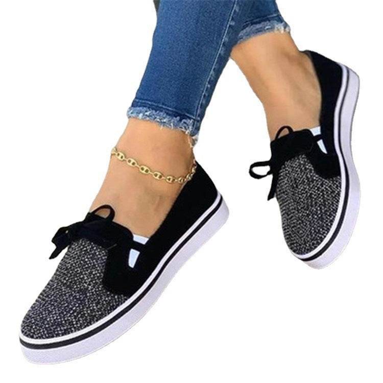 Lace-up Canvas Flat Shoes Women White Flats Sneakers - Mubimart