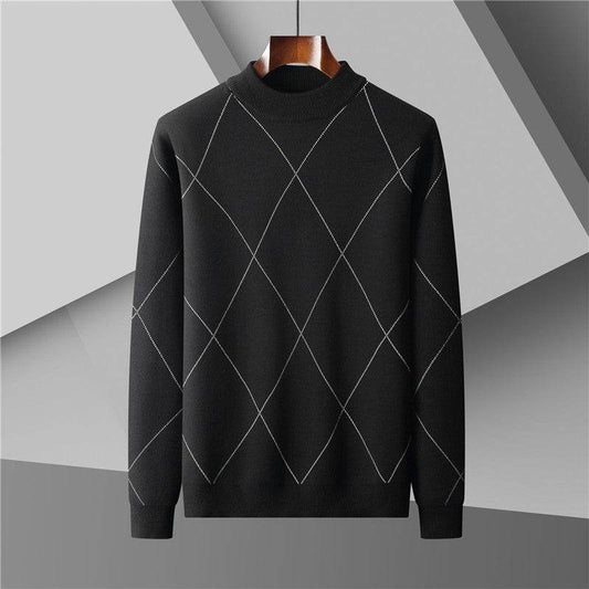 Men's Plus Size Half Turtleneck Jacquard Knitted Sweater - Mubimart