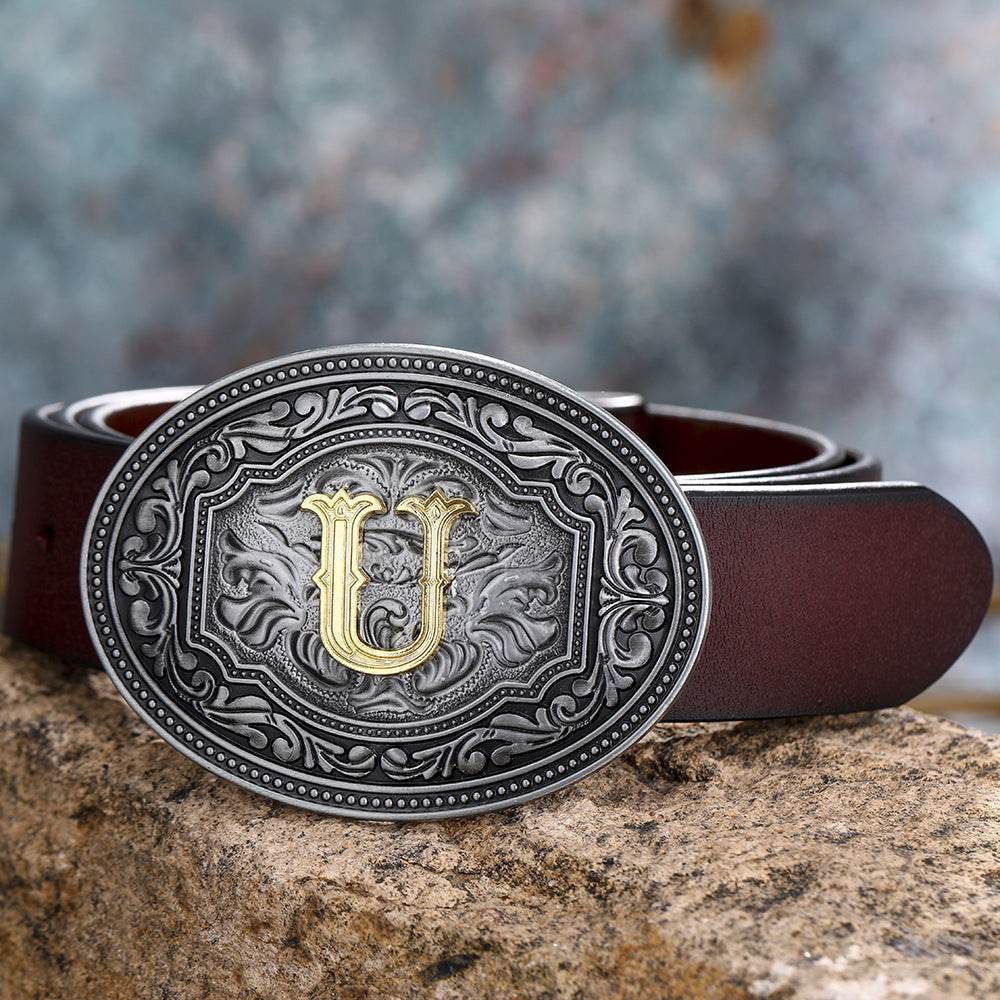 Men's And Women's Floral Letter Buckle Belts - Mubimart