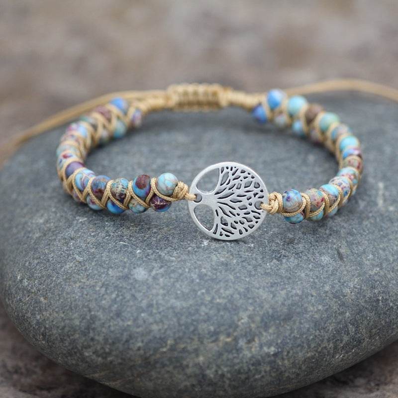Natural Stone Tree Of Life Charm Bracelet Women - Mubimart