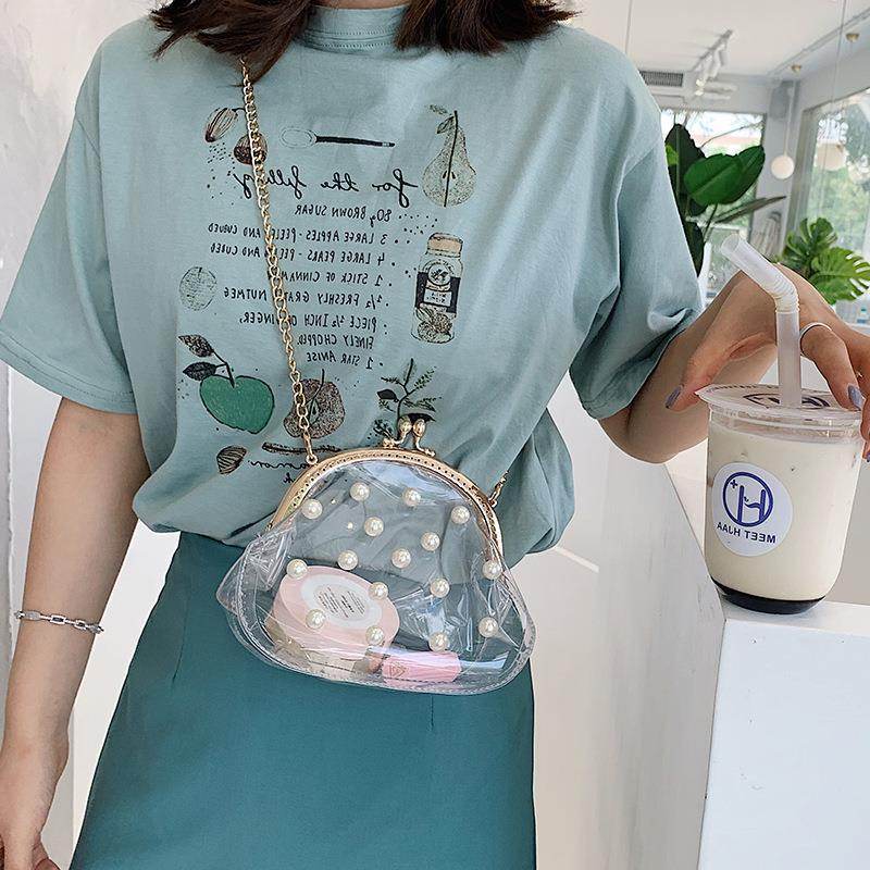 Pearl Jelly Chain Messenger Bag Women - Mubimart