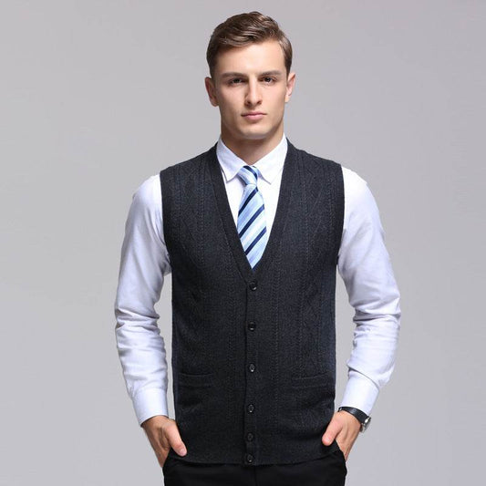 Men's Wool Vest Knitted Vest Middle-aged Men's Sweater - Mubimart