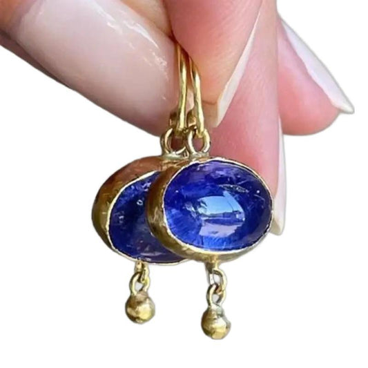 Simple Natural Stone Blue Crystal Pendant Earrings