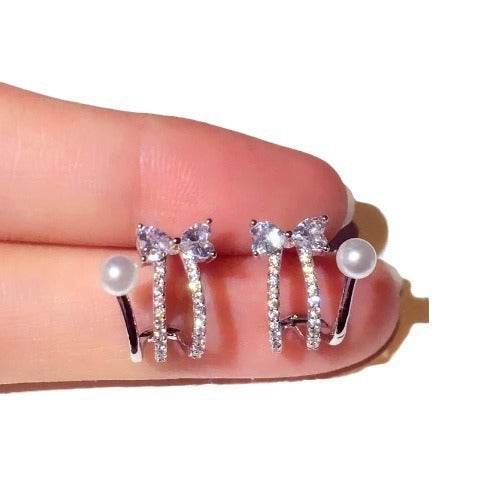 Bow Pearl Stud Earrings For Women - Mubimart