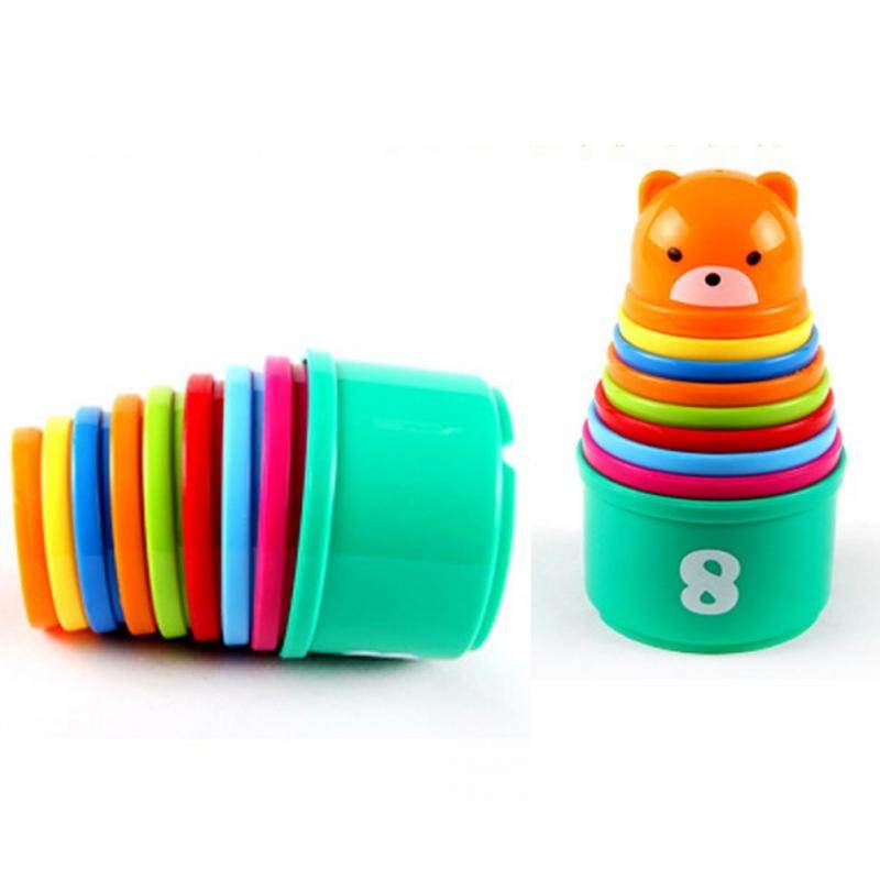 9Pcs/set Excellent Baby Children Kids Educational Toy New building block Figures Letters Folding Cup Pagoda Gift - Mubimart