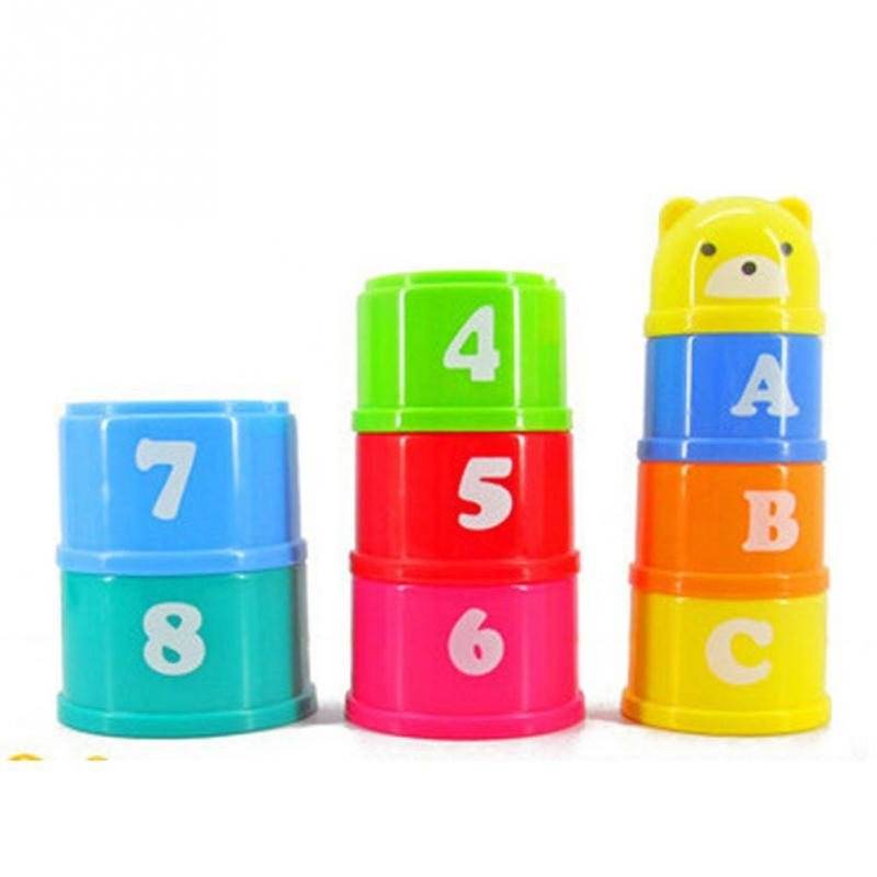 9Pcs/set Excellent Baby Children Kids Educational Toy New building block Figures Letters Folding Cup Pagoda Gift - Mubimart