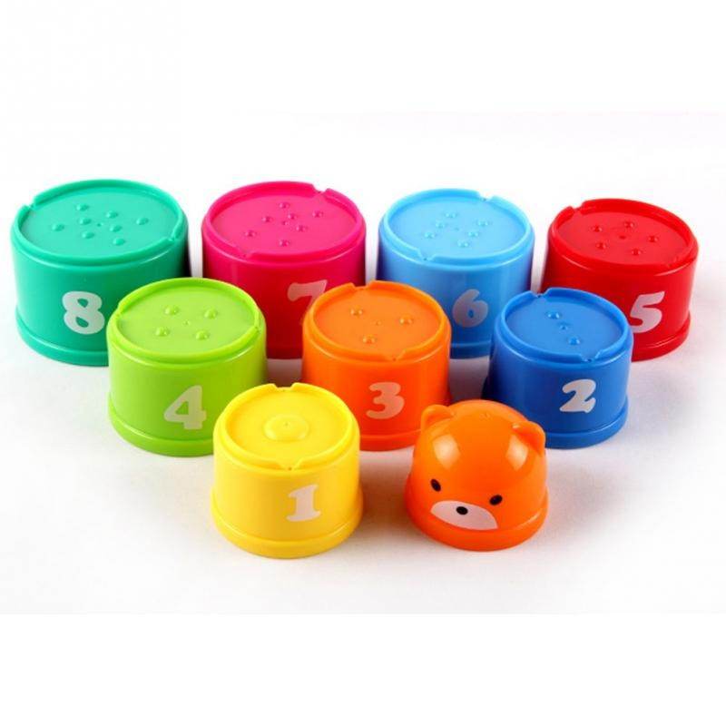 9Pcs/set Excellent Baby Children Kids Educational Toy New building block Figures Letters Folding Cup Pagoda Gift - Mubimart