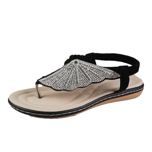 New Rhinestone Shell Flip-Flops Sandals Summer Beach Shoes For Women Fashion Casual Low Heel Flat Slides Slippers - Mubimart