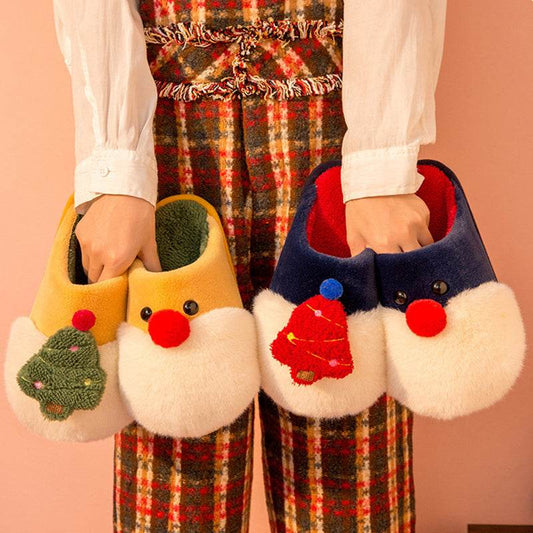 Winter Plush Slippers Christmas Cute Santa Claus And Christmas Tree Slipper Warm Anti-Slip House Shoes For Women - Mubimart