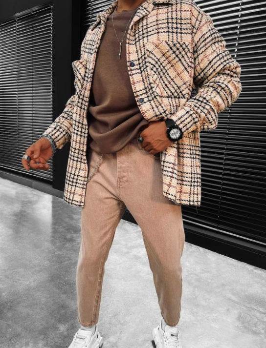 Men's Long Sleeve Shirt Jacket Plaid Men's Jacket - Mubimart