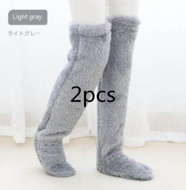 Over Knee High Fuzzy Long Socks Winter Warm Cold Leg Knee Joint Cold-proof Stockings Home Floor Sleeping Socks - Mubimart