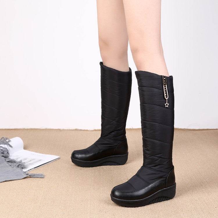 Thick Fur Snow Boots Wedge Casual High Leg Boot - Mubimart