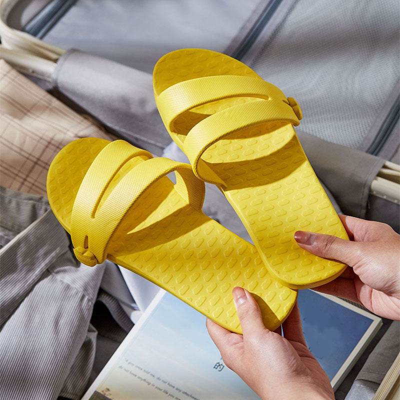 Folding Travel Slippers Hotel House Shoes Removable Non-slip Bathroom Slippers Summer Unisex Slides - Mubimart