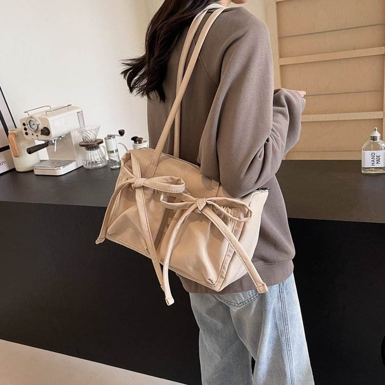 Bow Zipper Tote Large Capacity Shoulder Bag Women - Mubimart