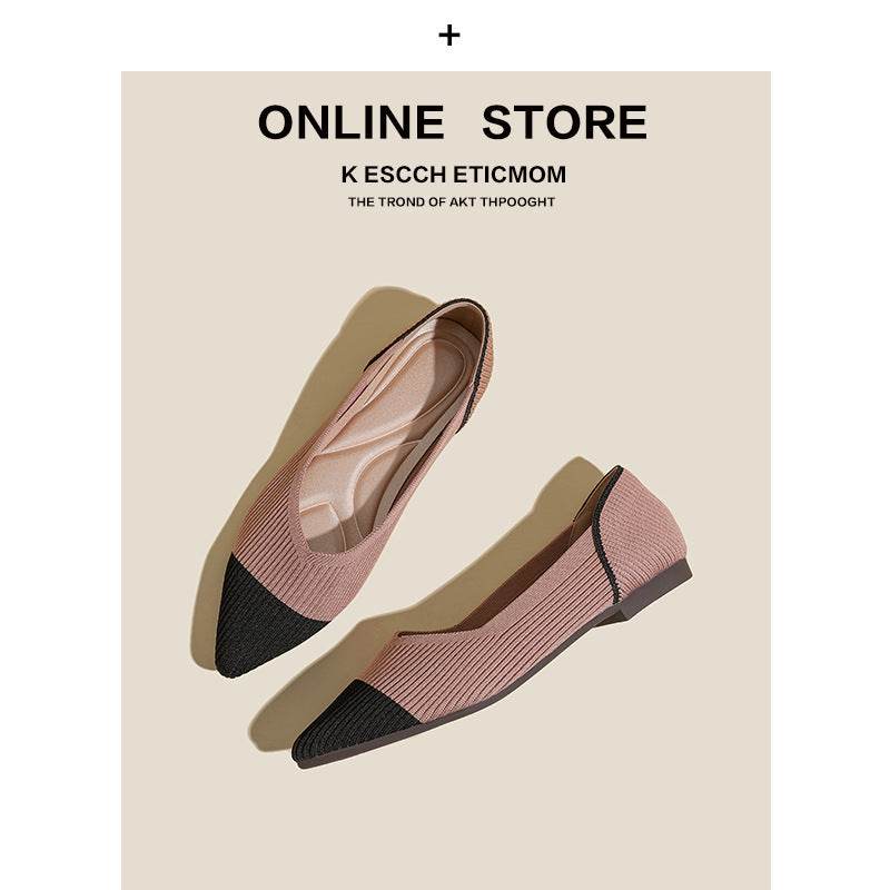 Pointed Toe Shallow Mouth Color Matching Flat Shoes - Mubimart
