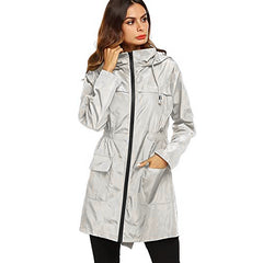 Women's Waist Hooded Raincoat Raincoat Mid-length Trench Coat