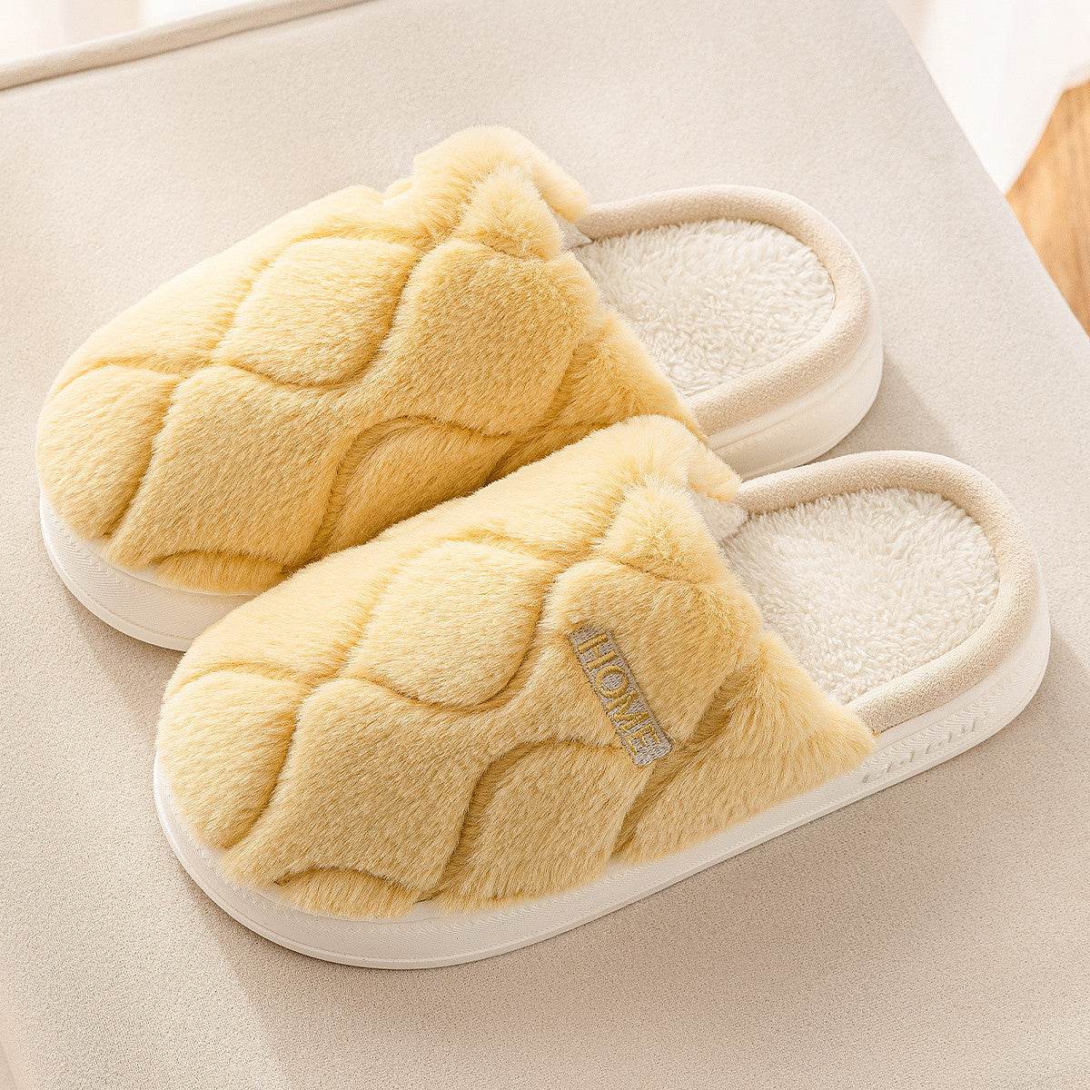 Plush Slippers Winter For Women Indoor Floor Bedroom Home Slipper Warm Solid House Shoes Men Couple - Mubimart