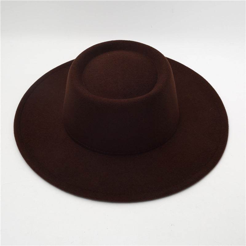 Retro Fedora 8cm Wide Brim Solid Color Concave-convex Dome Woolen Hat - Mubimart