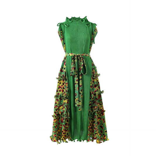 Leopard Print Plus Size Casual Dress Three-dimensional Ruffles - Mubimart