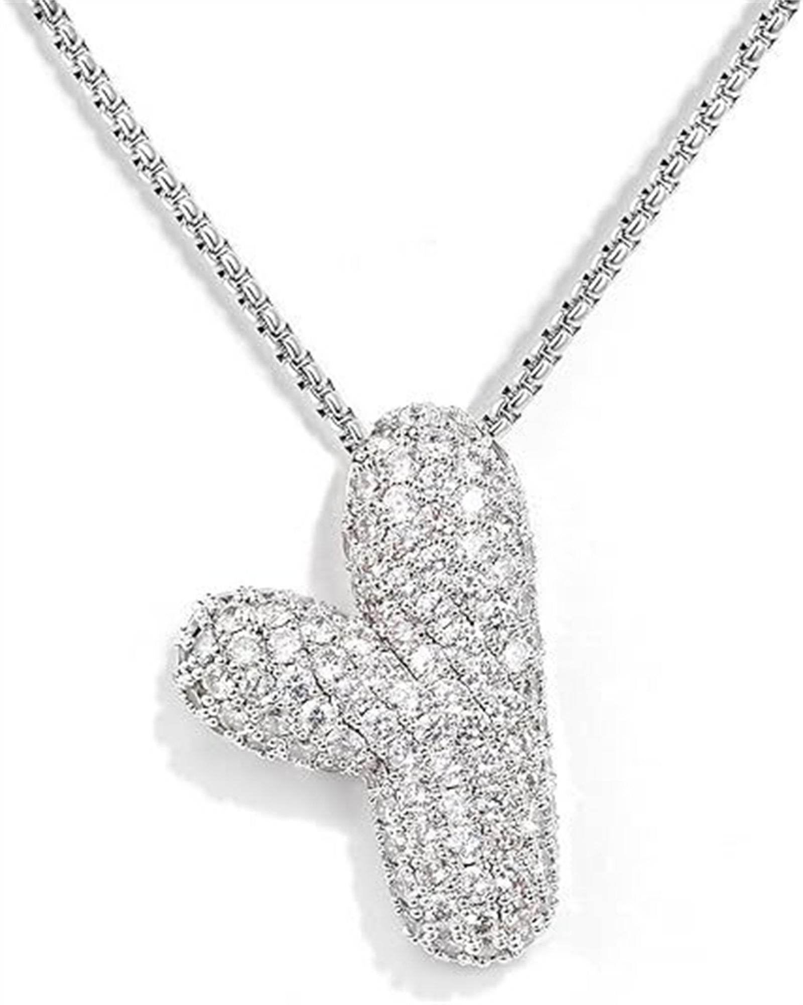 Brass Zircon Balloon English Letter Necklace - Mubimart