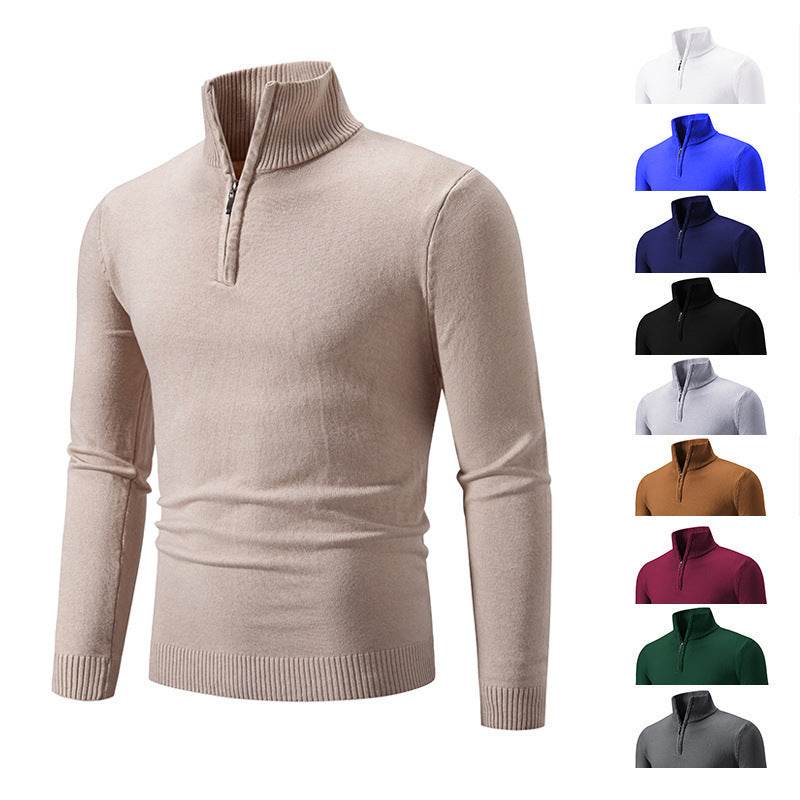 Zip-up Turtleneck Pullover Men's Long Sleeved Sweater - Mubimart