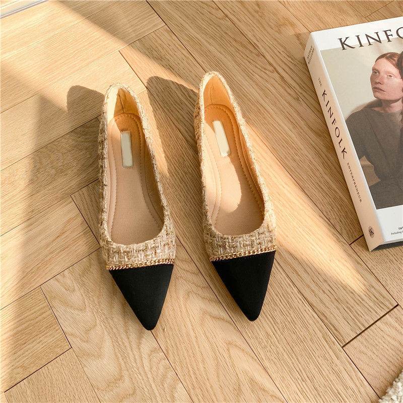 Women's Pointed Toe Flat Shallow Chain Flat Shoes - Mubimart