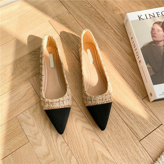 Women's Pointed Toe Flat Shallow Chain Flat Shoes - Mubimart