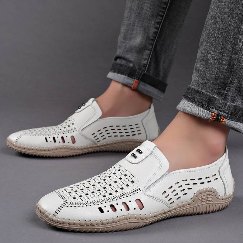 Breathable Leather Sandals Hollow Shoes - Mubimart