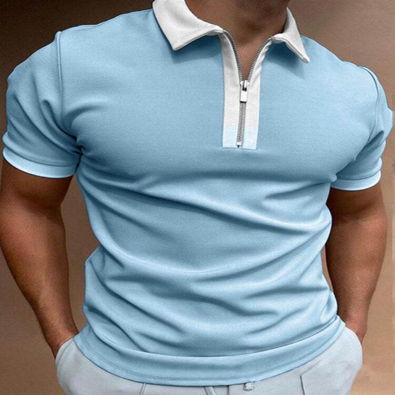 Check Texture Polo Shirt Men's Polo Shirt National Stitching Color Print - Mubimart