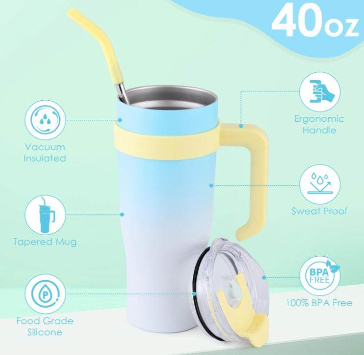 Ochapa 40 Oz Tumbler With Handle Straw Lid Insulated Vacuum Stainless Steel Travel Tapered Mug Gift Coffee Cup Holder Friendly Keep Cold Or Hot Sweat Proof Resuable - Mubimart