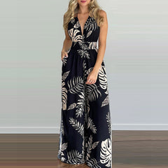 Printed Suspender Dress Plus Size Loose Jumpsuit - Mubimart -  