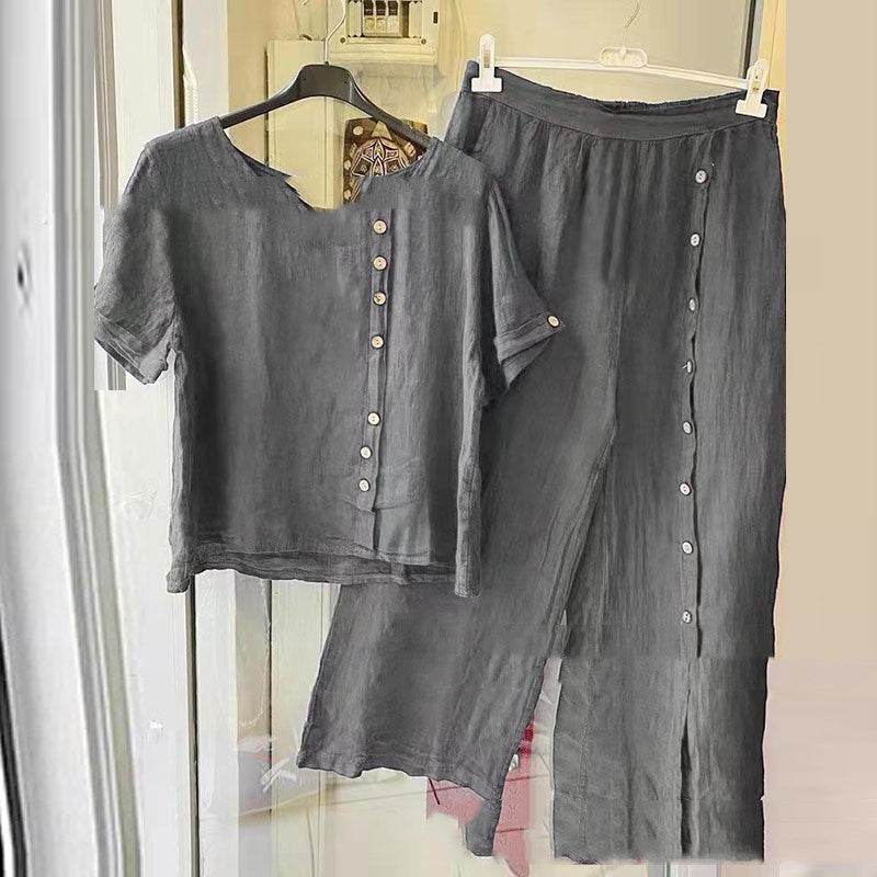 Women's Short Sleeved Top And Capris - Mubimart