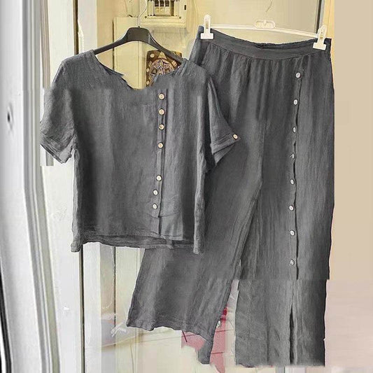Women's Short Sleeved Top And Capris - Mubimart