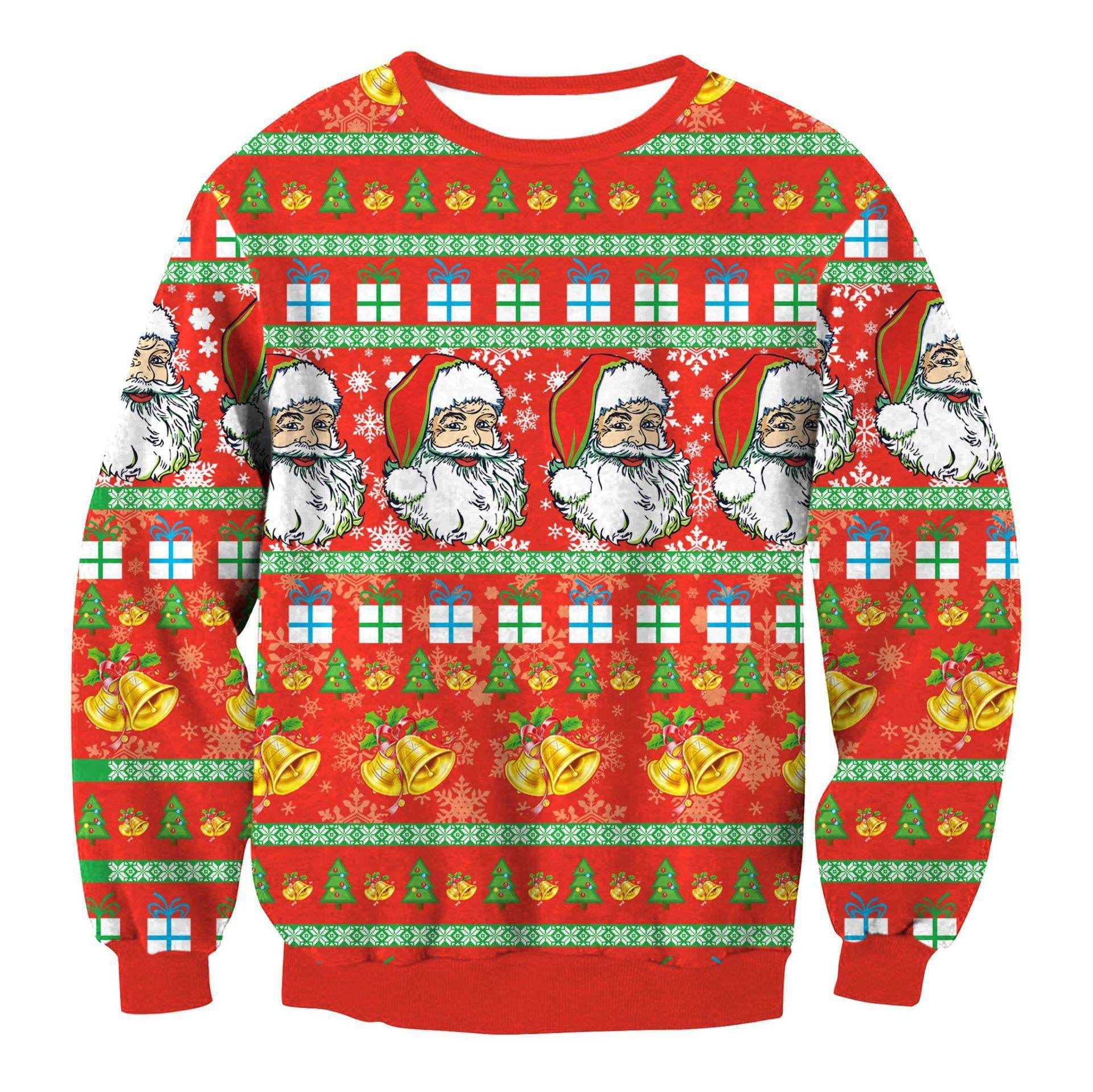 Autumn Winter Fashion Ugly Christmas Sweater Santa Elf Funny Pullover Womens Mens Print Sweaters Tops Clothing - Mubimart