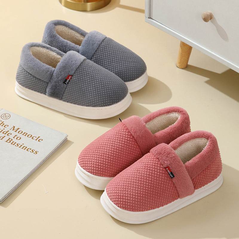 Men's Cotton Shoes With Heel Winter Warm Thick Sole Plush Slippers Women Indoor Garden Outerwear Plus Velvet Slipper For Couple - Mubimart