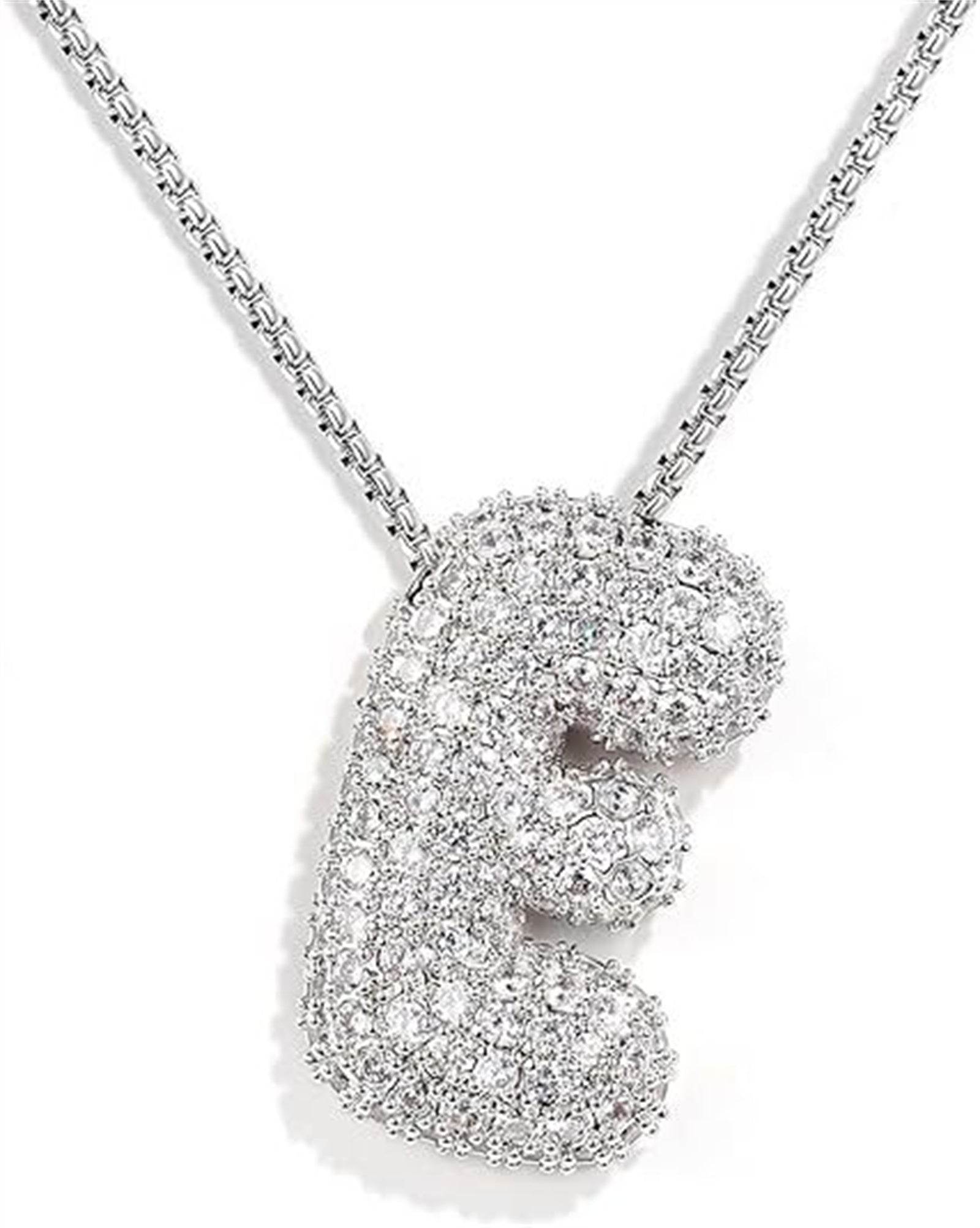 Brass Zircon Balloon English Letter Necklace - Mubimart
