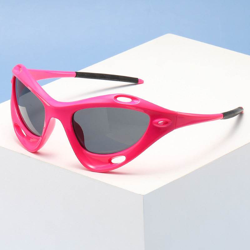 Large Frame Cat Eye Personality Hollow Out Cycling Sunglasses - Mubimart