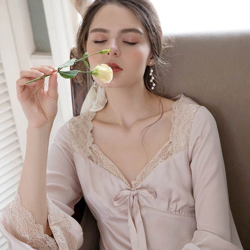 Romantic Nightgown Nightwear Princess Women Vintage Sleepwear Satin - Mubimart