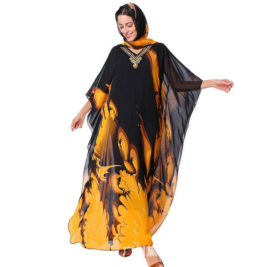 Dubai Plus Size Casual Dress With Printed Bandana - Mubimart