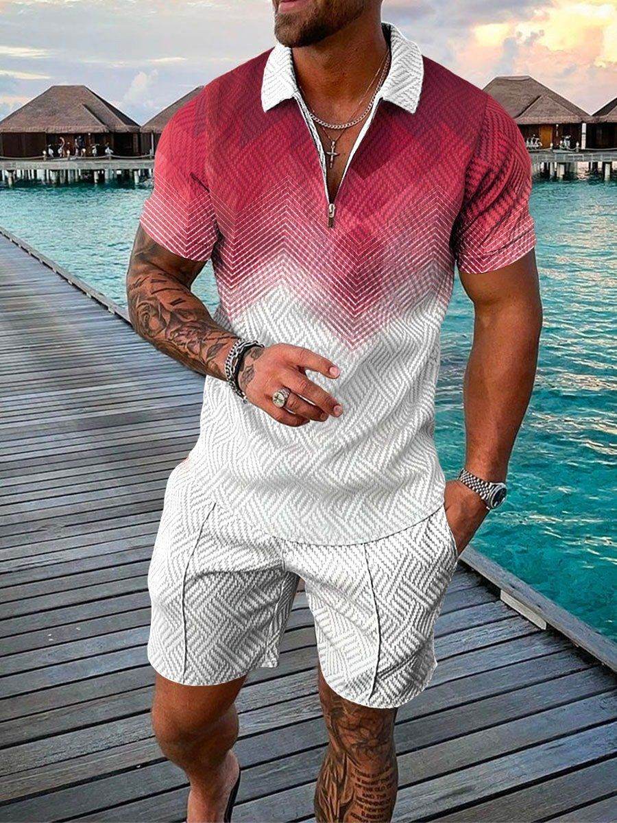 Polo Shirt Suit Men's Casual 3D Printed Polo Shirt Shorts - Mubimart