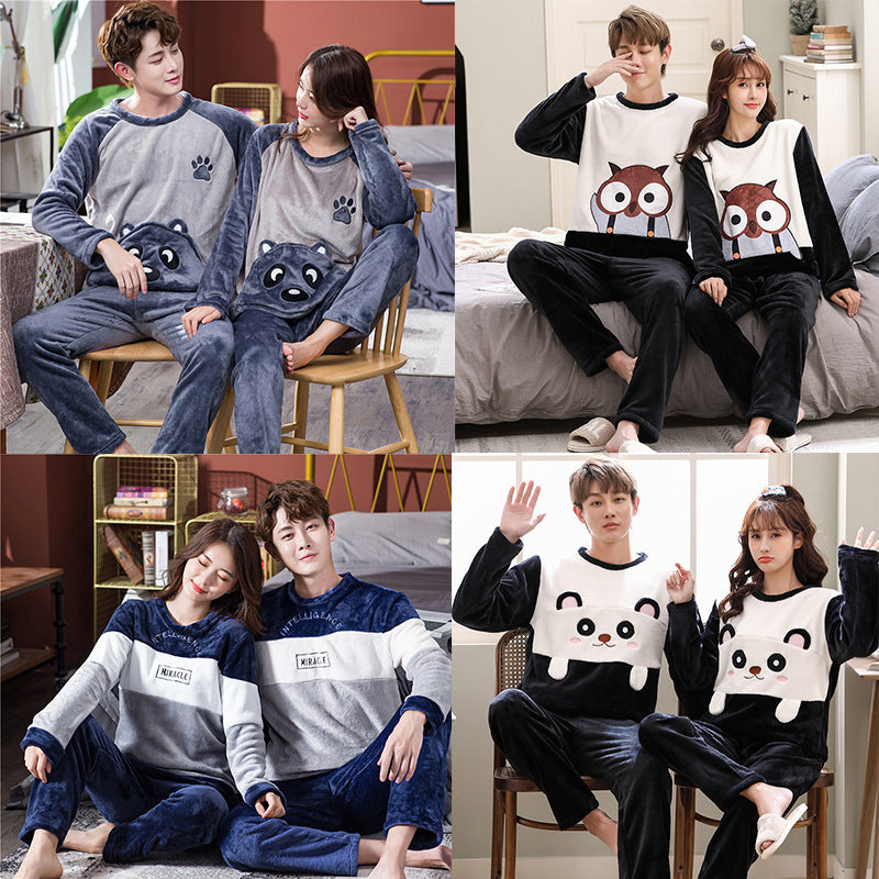 Female Spring, Autumn, Winter Coral Plush Couple Nightwear - Mubimart -  