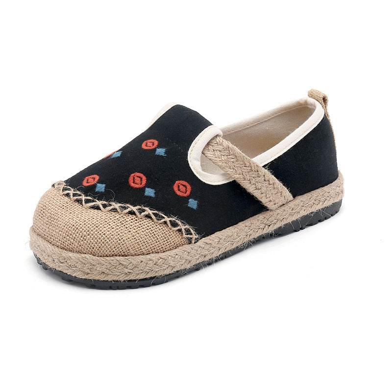 New Comfort Round Head Cotton And Linen Shoes Breathable Embroidered - Mubimart