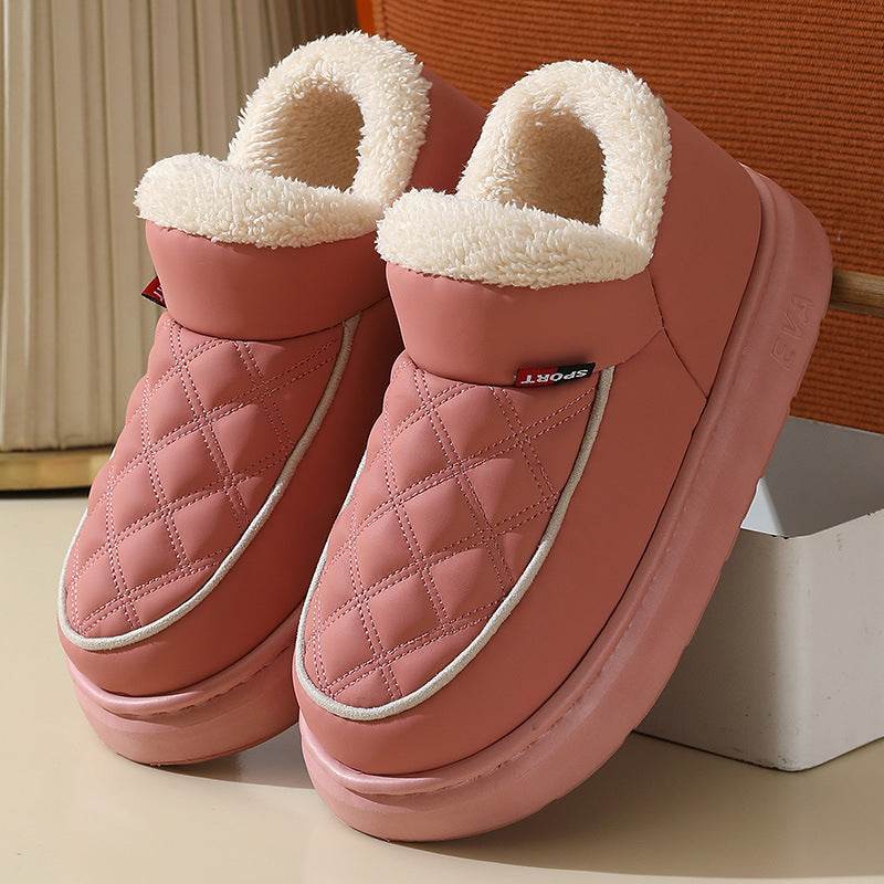 Winter Plush Cotton Shoes Warm Thick-bottom Waterproof Home Slippers All-match Indoor Outdoor Garden Shoes For Women - Mubimart