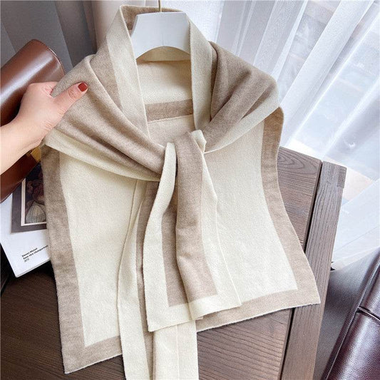 Knotted Shoulders With Contrasting Color Small Shawls - Mubimart