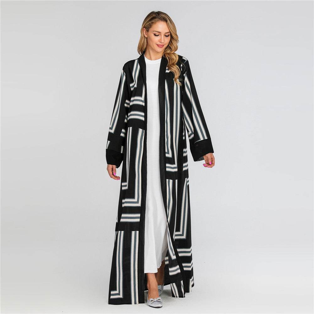 Striped Loose Lace Up Cardigan Robe Women - Mubimart