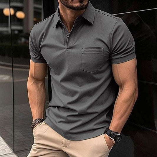 Summer Polo Shirt Chest Pocket Men's Sports Polo Shirt - Mubimart