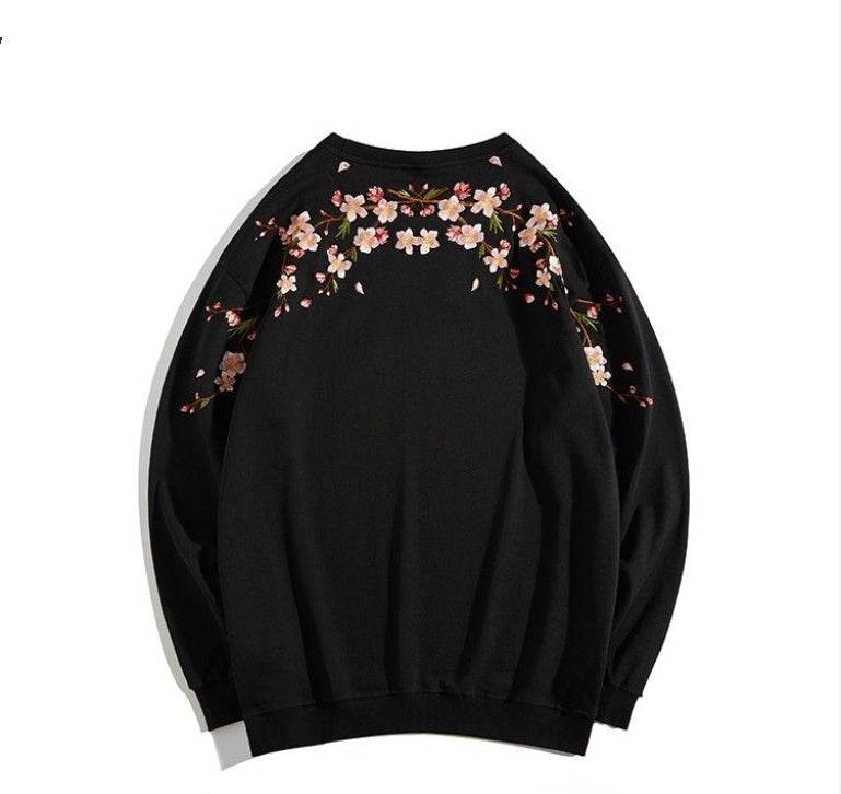 XL Mens Plum Embroidered Round Neck Sweater - Mubimart